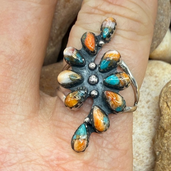 Southwestern Spiny Oyster Turquoise 925 Silver Ring Sz 8 Sante Fe Style NWT - Picture 5 of 17